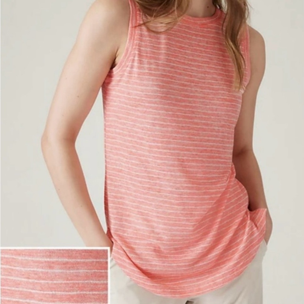 NWT! Athleta Breezy Tank Stripe Top in Coral - Petite Small